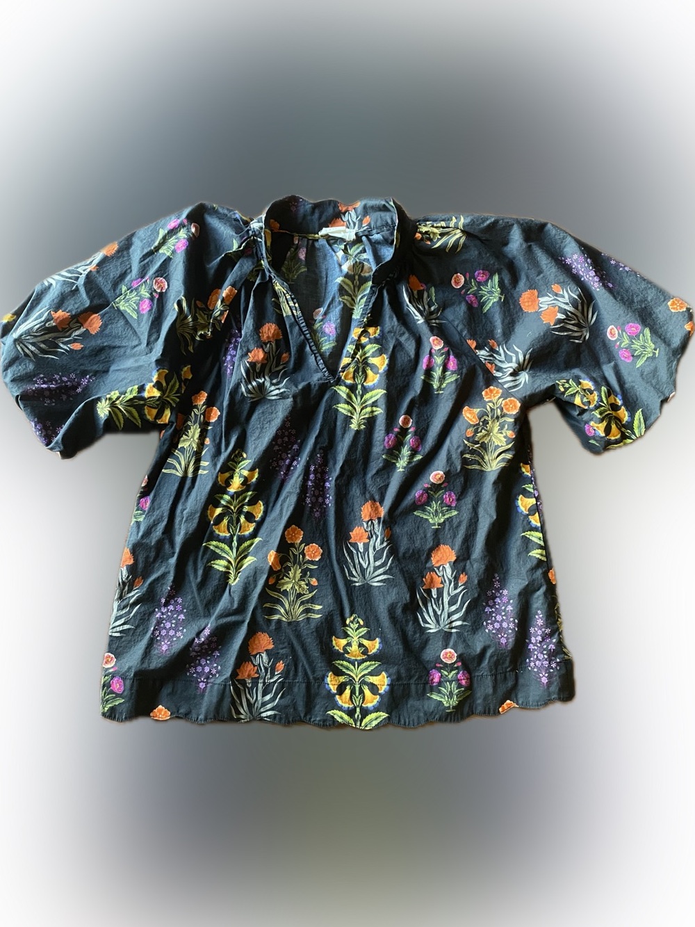 Umgee Black Floral Blouse with Bright Blossom Print